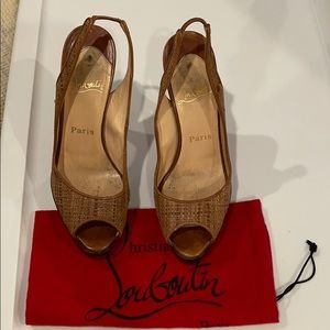 Christian Louboutin raffia peep top heels